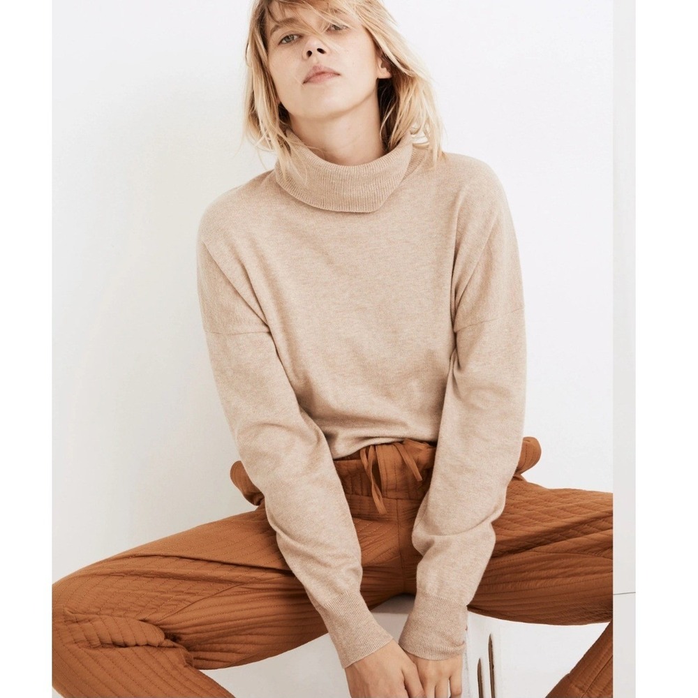 Madewell Brookhaven Wool + Cotton Turtleneck Sweater Heather Suede Relaxed Fit S